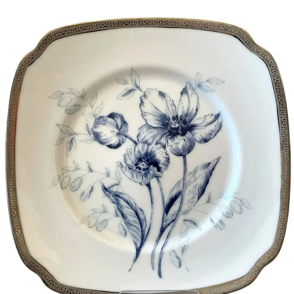 6 Charter Club Fashion Buffet Platinum Blue Floral Salad Plates 8.5in for Macy's